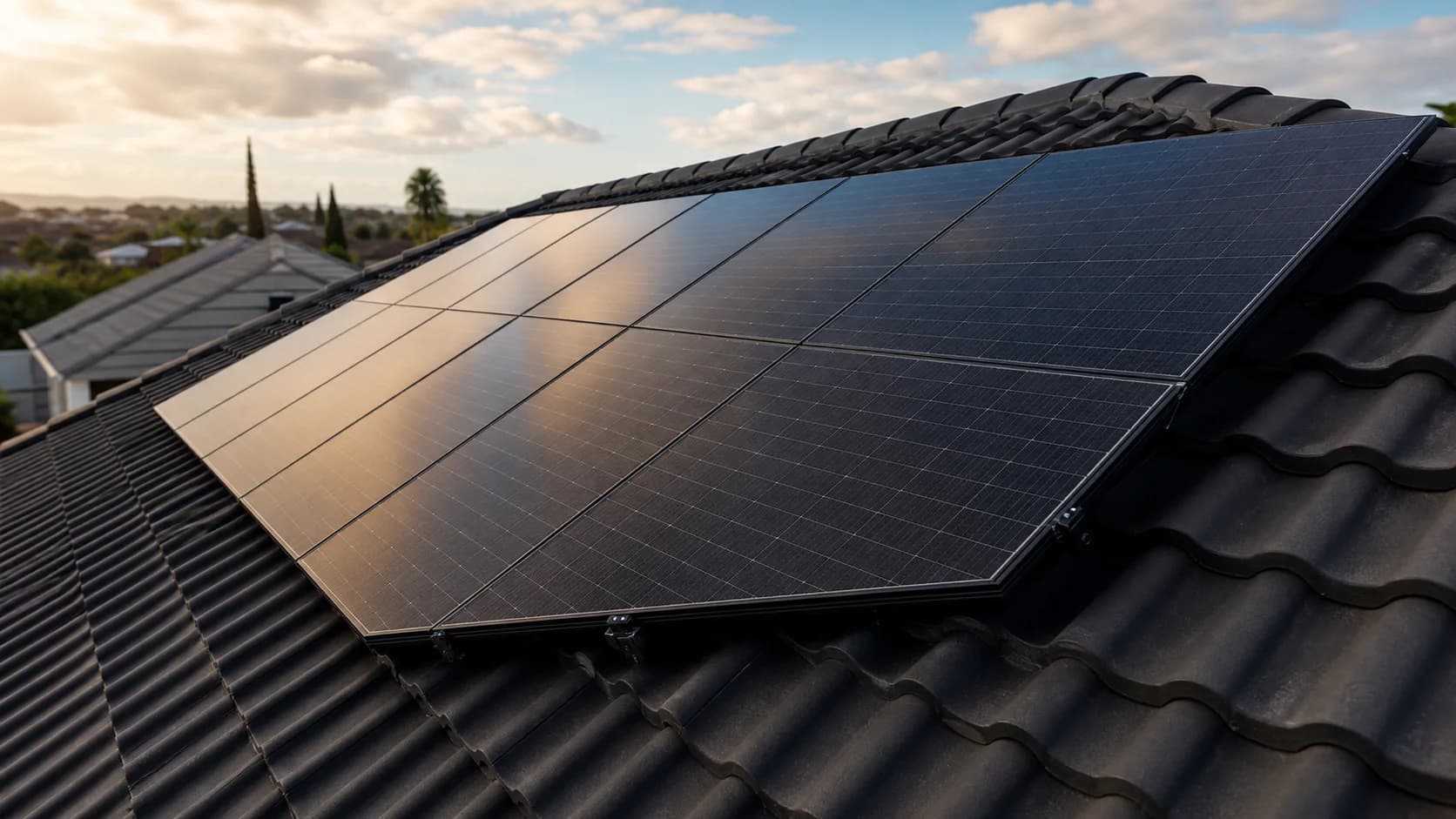 Solar panels under direct sunlight