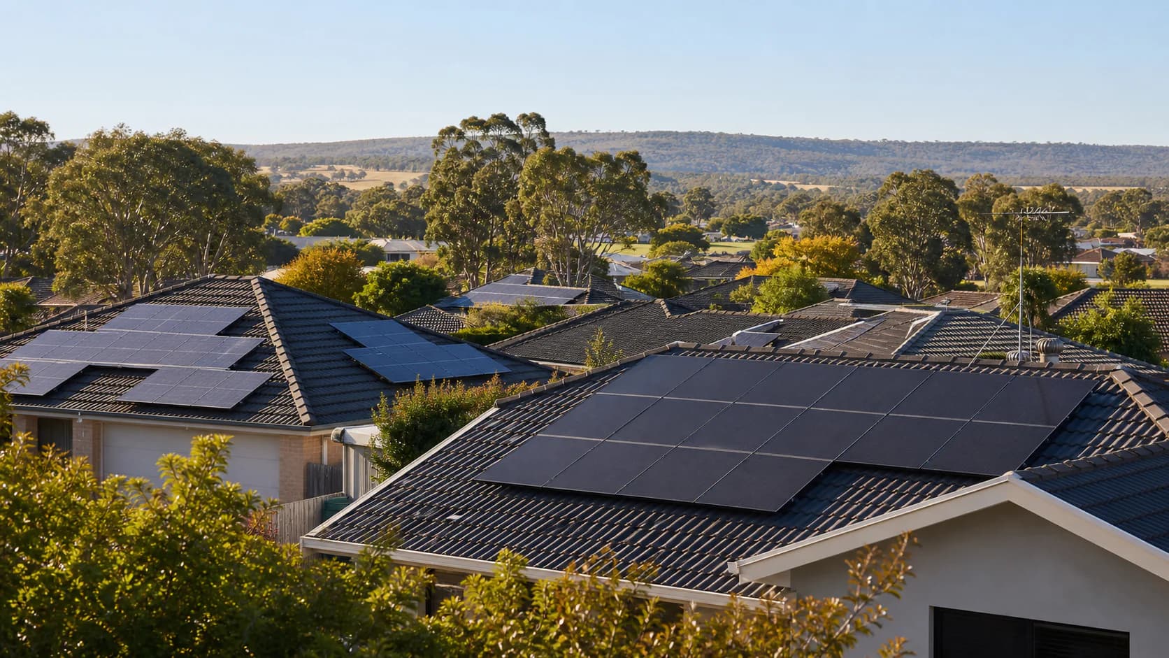 Bright suburban rooftop solar installation